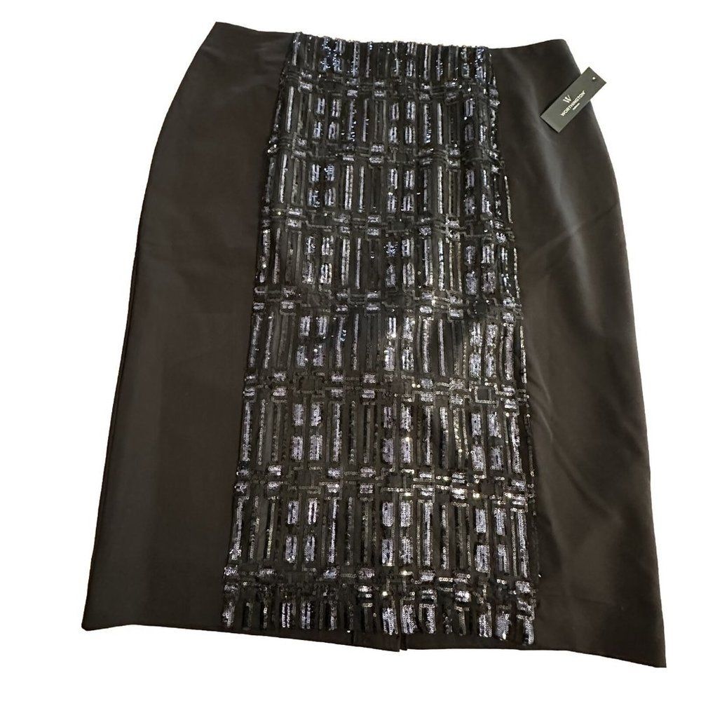 NWT Worthington Women's Black Pencil Skirt Size 16W Lined Sequins Career Office